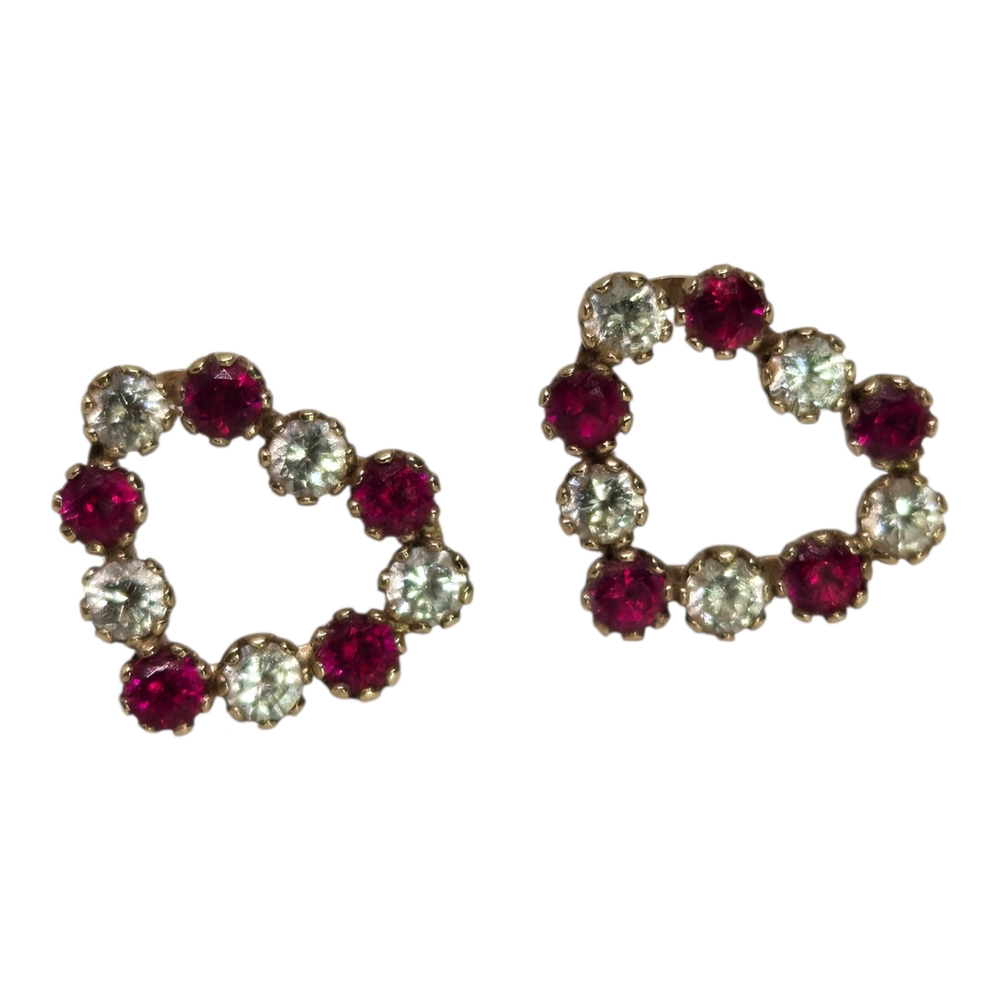 Elegant Heart-Shaped Ruby and Cubic Zirconia Earrings